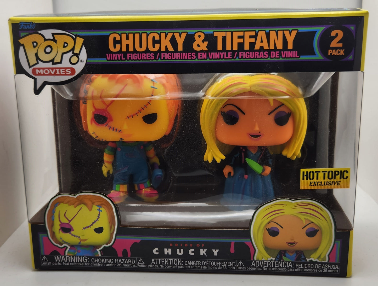 Paquete de 2 Chucky &amp; Tiffany (Blacklight) - Estado de la caja 9/10